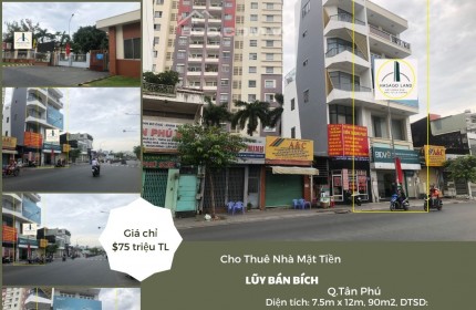 Cho thuê nhà Mặt Tiền Lũy Bán Bích 90m2, 4Lầu+STối diện UBND quận